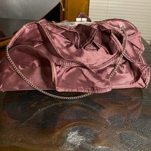 BCBG Burgunday Purple ruffled Satin clutch / purse